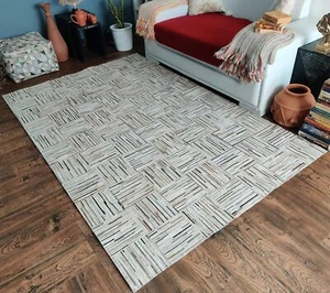 Cowhide Leather Rug – Handmade Striped Carpet for Trendy Home Interiors - Picture 1 of 3