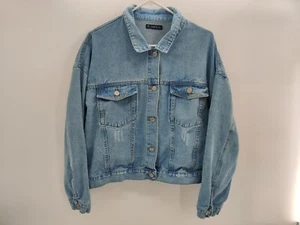 SHEIN Damen Plus Light Wash Distress Oversized Jeansjacke Größe 2X - Bild 1 von 13