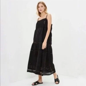 Free People schwarzes Midikleid mit Ösen Gr. XS EUC - Bild 1 von 10