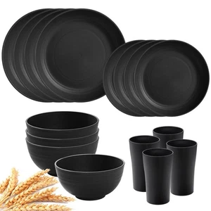 16Pcs Dinnerware Sets Bowls Straw PP Round Dishwasher Microwave for 4 Minimalist - Picture 1 of 32