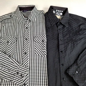 Wish One 90 One Herren Gr. L Hemdpaket kariert schwarz weiß bestickt langarm - Bild 1 von 23