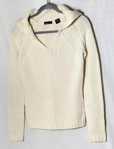V-Neck S Knit Sweater Hoodie Cream Moda International Long Sleeve Soft Women's - Picture 1 of 4