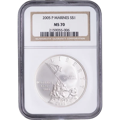2005-P $1 MARINES Silver Commemorative ~ NGC MS 70 - Brown Label - Image 1 of 2