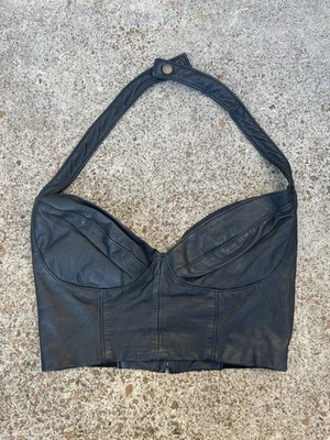Top de cuero vintage Wilson’s para mujer grande de cuero negro halter motociclista  Foto 1 de 4