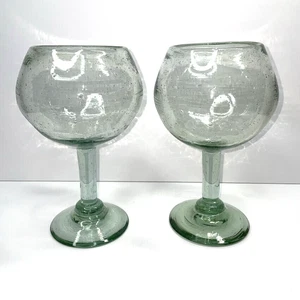 2 Mexican Green Goblet Recycled Wine Margarita Water Glasses 7.5" Hand Blown - Picture 1 of 4
