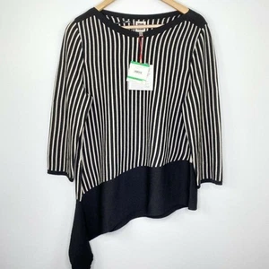 Suéter Pullover Anne Klein Acanalado Asimétrico Para Mujer’s L Negro Blanco Rayas - Imagen 1 de 9