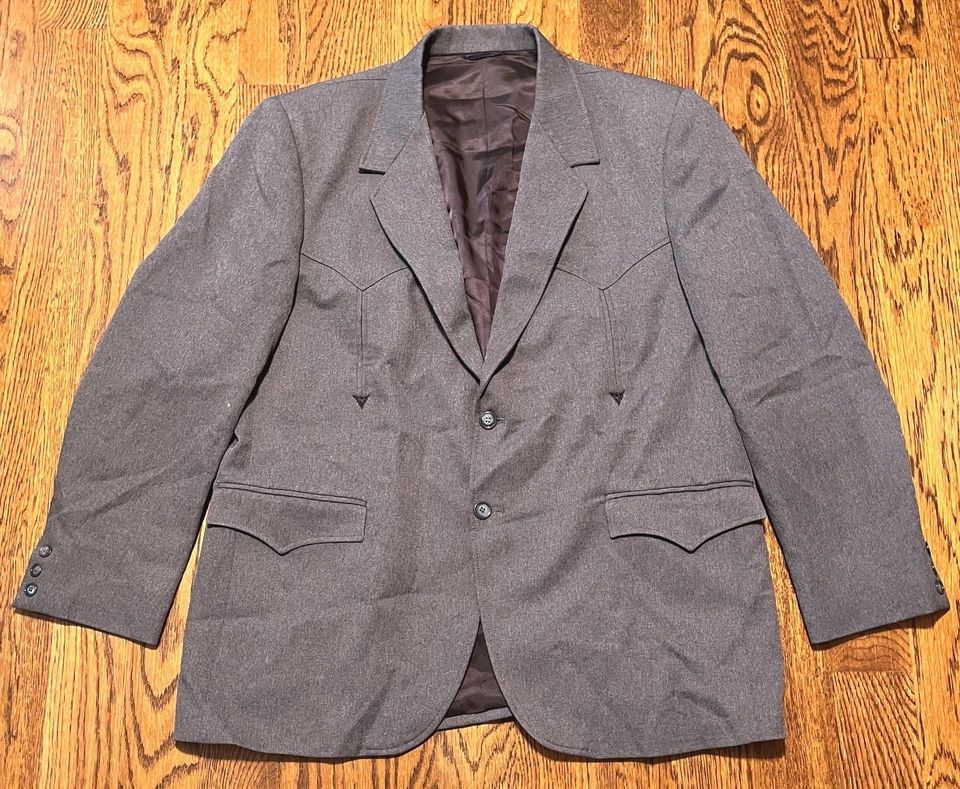 Vintage Circle S Blazer Jacket Mens 46R Blue Gray Western Suit Sport Coat USA - Image 1 of 3