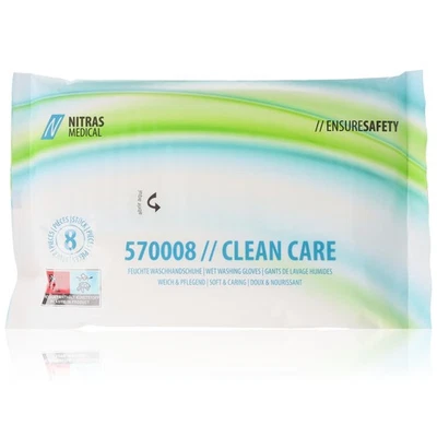 NITRAS MEDICAL Nitras CLEAN CARE Feuchte, weiche Einmal-Waschhandschuhe mit Aloe Vera 8 Stk