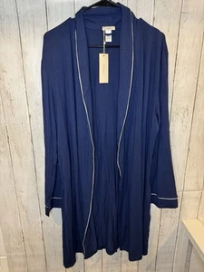 Eberjey Women's Gisele Tuxedo Robe Navy/Ivory Medium NWT Missing Tie - Picture 1 of 5
