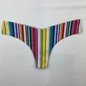 COMMANDO Underwear Women S M Photo Op Striped Thong Low Rise Raw Cut Pink Yellow - Picture 1 of 7