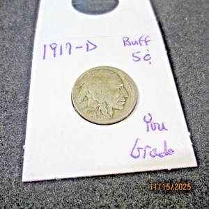U.S.* BUFFALO NICKEL * 1917-D - Picture 1 of 3