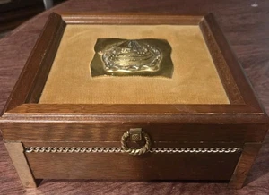 Japan Wooden Jewelry/ Music Box with Gold Nautical /Ship Detail - Vtg. 8x8x3 3/8 - Picture 1 of 9