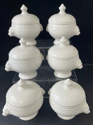 Dudson White Lion Head Ceramic Soup Bowls With Lids Set of 6 - #1008 - Image 1 of 4