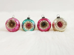 4 Vintage Miniature Feather Tree Indent Glass Christmas Ornaments Japan - Picture 1 of 8