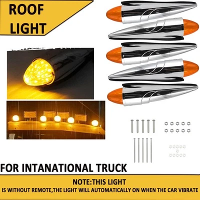 Fit Kenworth Peterbilt 5x 17 LED Amber Torpedo Cab Marker Roof Running Top Light - Image 1 of 4