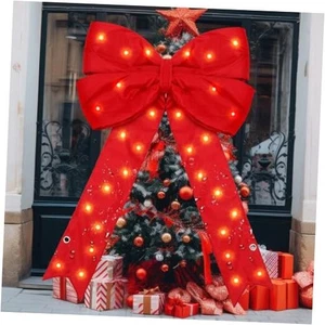 Large LED Red Christmas Bow Xmas Giant Lighted Glitter Bow 24 x 36 Inch Cute - Picture 1 of 8