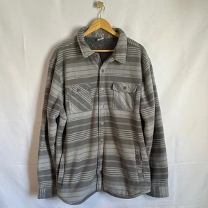 Voyager Mens XXL Gray Striped Fleece Sherpa Lined Button Up Shirt Jacket - Picture 1 of 10