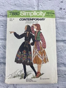 1970’s VTG Simplicity BOHO Design Skirt Vest Scarf Blouse Pattern 7880 Miss 10 - Picture 1 of 6