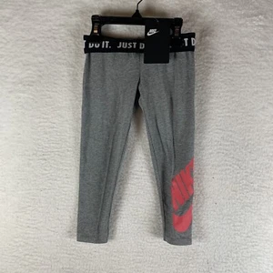 Nike Leggings Girls 4 Gray Stretch Training Elastic Fold Over Waist 7375 - Picture 1 of 8