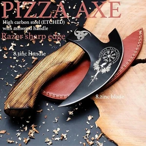 Premium Viking Pizza Cutter Axe Hatchet Mini Non Slip Axe with Leather Sheath - Picture 1 of 3