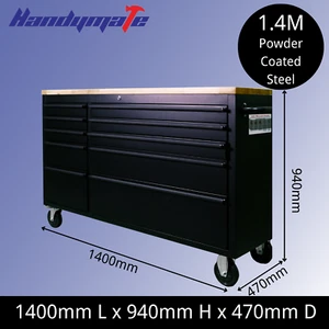 Black 55" 10 Drawer Work Bench Cabinet Wood Top Steel Toolbox Tool Trolley - Picture 1 of 12