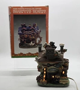 Halloween Lighted Haunted House PUMPKIN FACTORY Hand Painted Porcelain House - Picture 1 of 22