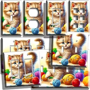 SÜSSE BLAUE AUGEN KATZE KÄTZCHEN BUNTE GARNKNÄUEL LICHTSCHALTER STECKDOSE PLATTE HD DEKOR - Bild 1 von 35