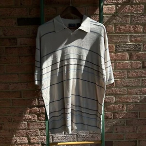 VTG Crazy Horse Beige Striped Golf Polo Mens L - Picture 1 of 5