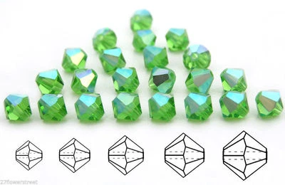 Czech Bicone Crystal Beads Peridot AB green Rondelle Diamond 3mm 4mm 6mm 8mm - Image 1 of 4