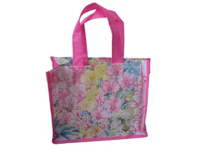 NEW LILLY PULITZER Flower & Tiger Print Reusable Shopping Bag Tote 11 x 9 x 6 - Picture 1 of 3
