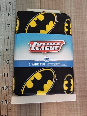 Licenced Batman Logo Justice League Superhero Black Yellow 1 Yard Cotton Fabric  - Image 1 of 2