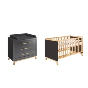 Schardt Kinderzimmer Set Miami Black Nature 3-teilig Bett Wickelkommode TOP - Bild 1 von 2