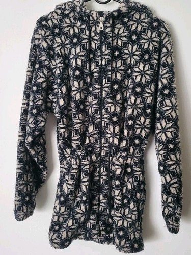 VETEMENTS Cappotto giacca pile zip intera Lands End donna M 10 12 bianco e nero tasche cappuccio