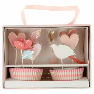 Valentine Cupcake Kit Pack of 24 Love Heart Dove Pink White Baking Romantic - Picture 1 of 1
