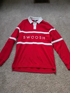 Nike Rugby Swoosh Shirt Mens M Medium Red Spell Out Long Sleeve Polo - Picture 1 of 10
