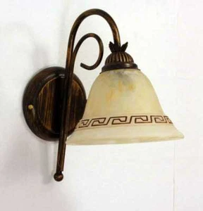APPLIQUE LAMPADA DA PARETE CLASSICA IN FERRO BATTUTO CON VETRI GRECA/AP1 - Imagen 1 de 3