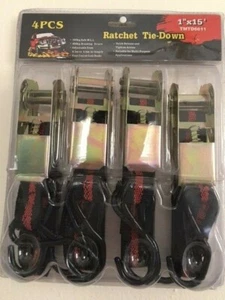 4 Pack Heavy Duty Ratchet Tie-Down Cam Straps 1 "x 15ft Strong Tie Down  - Imagen 1 de 6
