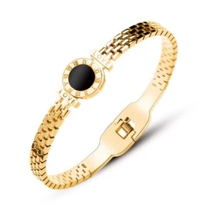 Armreif Armband Armband 6 mm Damen 18 Karat vergoldet Chirurgenstahl römische Ziffern - Bild 1 von 2