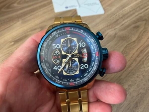NEU INVICTA AVIATOR CRADLE CHRONO MODELL 19173 BLAU 18K GOLD ARMBAND - Bild 1 von 6