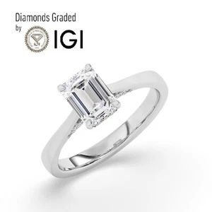Emerald Solitaire Hidden Halo 14K White Gold Engagement Ring,4 ct,Lab-grown IGI - Picture 1 of 22