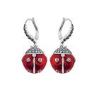 Ladybug Ladybird Drop Earrings 925 Sterling Silver Set with Red Enamel