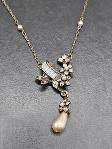 Sweet Romance Vintage Pink Pearl and Rhinestone Necklace 1980's - Picture 1 of 4