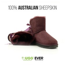 New Ugg Boots Australian Sheepskin Children Mini Back Bow Raisin Size L9