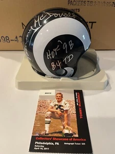Minicasco de fútbol americano firmado por Tommy McDonald LA Rams Ridell de 1 bar boleto CSA de la corte - Imagen 1 de 8