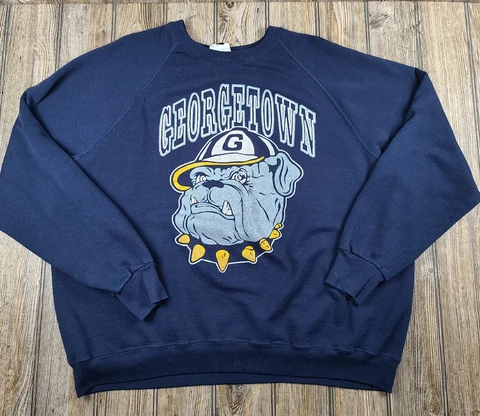 VTG Georgetown Hoyas Sweatshirt Mens 3XL Crewneck Lee Sports Blue NCAA Pullover Cover