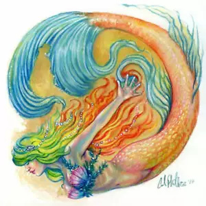 Impresión artística de sirena "Color Swirl Mermaid #1" decoración del hogar océano mar playa - Imagen 1 de 4