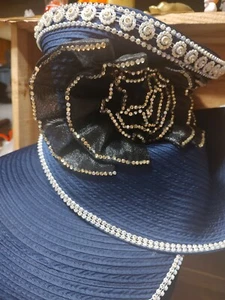 Donna Vinci Church Hat, Derby Blue Rhinestones - Picture 1 of 6
