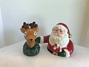 Christmas Porcelain Salt & Pepper Shakers Santa & Reindeer - Picture 1 of 7