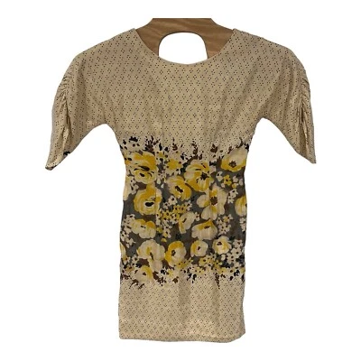 Vestido Anthropologie MEADOW RUE Pimienta Plena Lunares Floral Amarillo Marfil Talla 0 Foto 1 de 4