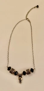 925 Sterling Silver and Simulated Black Onyx Choker Statement Necklace 14-1/2" - Picture 1 of 7